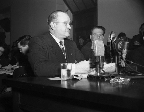 Tenney testifying at a House Un-American Activities Committee hearing March 27, 1947 about Hollywood being 