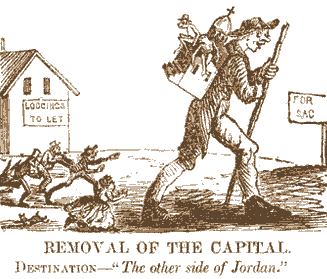Political Cartoon Spoofing California's Peripatetic Capital